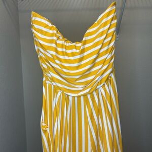 Yellow/White Stripe Strapless Jumpsuit/Romper
